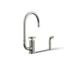Single-handle bar sink faucet with two-function extended-reach spout and side sprayer^Kohler Online
