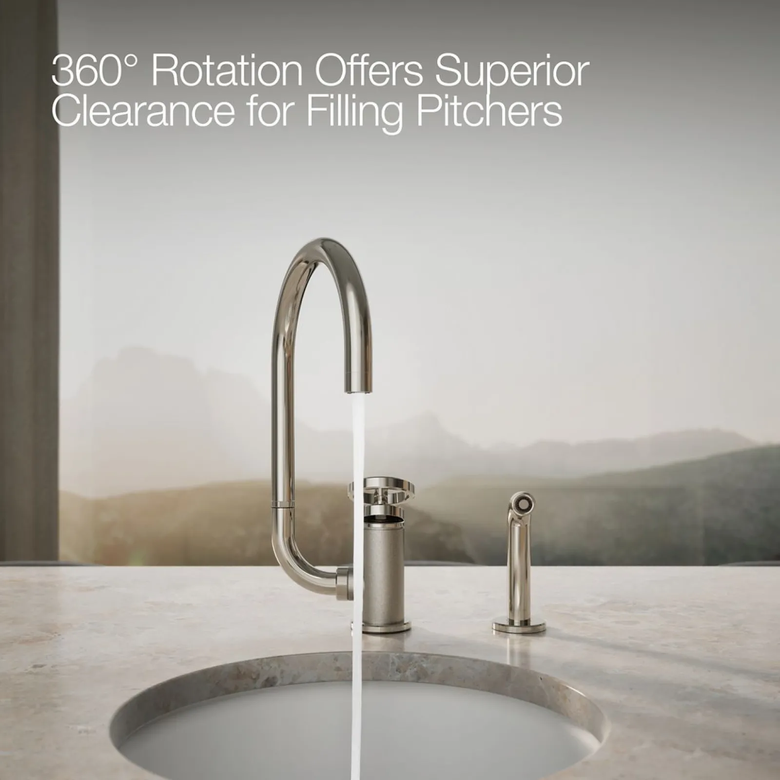 Single-handle bar sink faucet with two-function extended-reach spout and side sprayer^Kohler Online