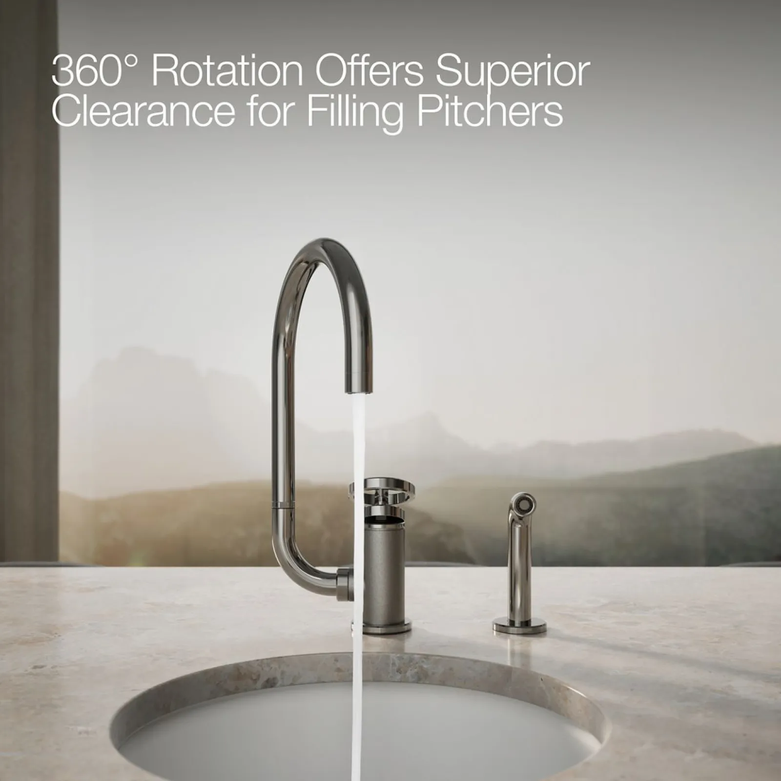 Single-handle bar sink faucet with two-function extended-reach spout and side sprayer^Kohler Online