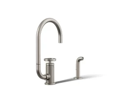 Single-handle bar sink faucet with two-function extended-reach spout and side sprayer^Kohler Online