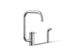 Single-handle kitchen sink faucet with two-function extended-reach spout and side sprayer^Kohler New