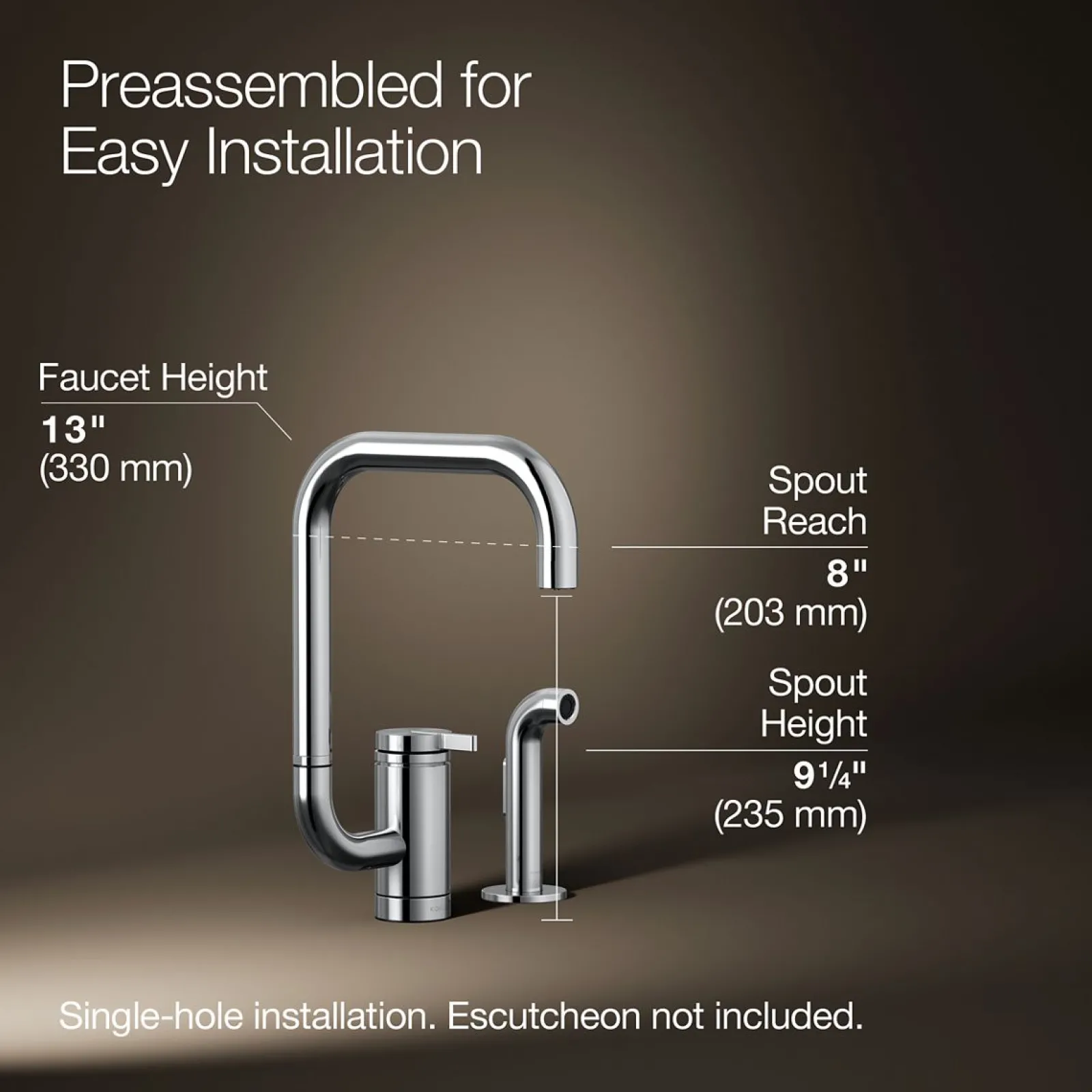Single-handle kitchen sink faucet with two-function extended-reach spout and side sprayer^Kohler New