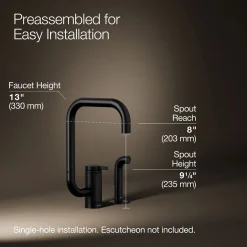 Single-handle kitchen sink faucet with two-function extended-reach spout and side sprayer^Kohler New