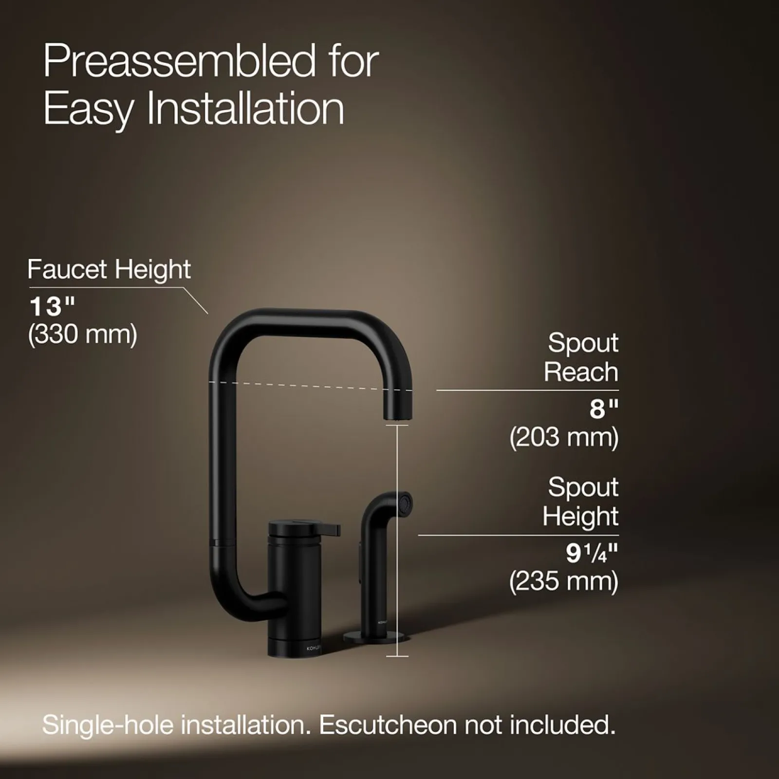 Single-handle kitchen sink faucet with two-function extended-reach spout and side sprayer^Kohler New