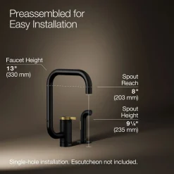 Single-handle kitchen sink faucet with two-function extended-reach spout and side sprayer^Kohler New