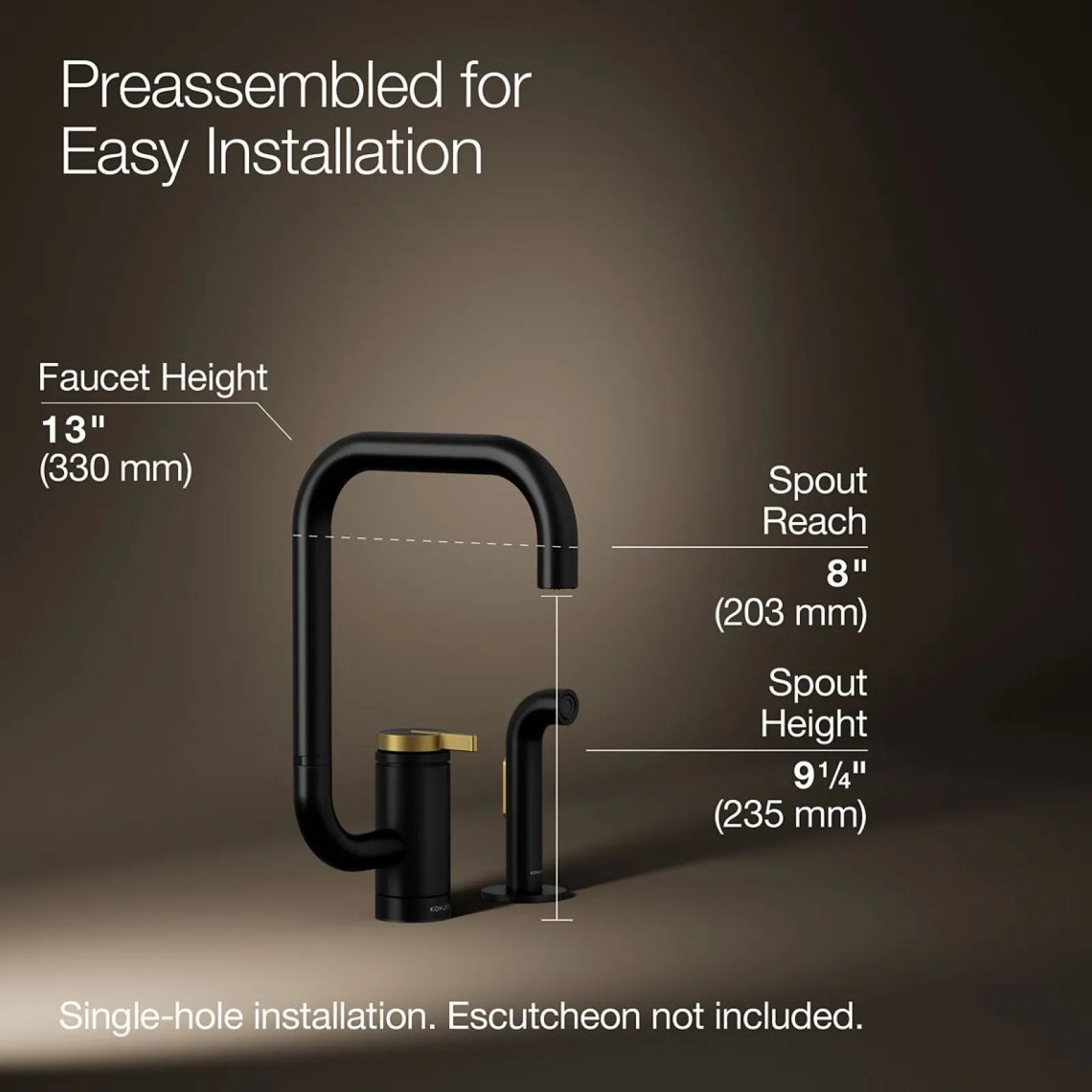 Single-handle kitchen sink faucet with two-function extended-reach spout and side sprayer^Kohler New