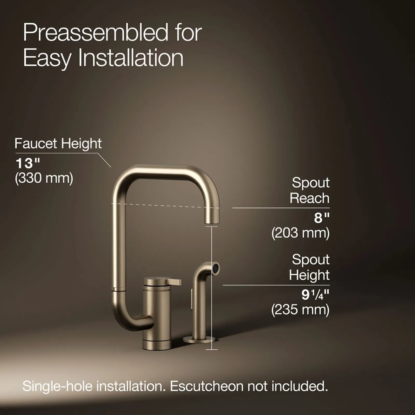 Single-handle kitchen sink faucet with two-function extended-reach spout and side sprayer^Kohler New