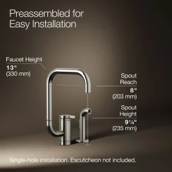 Single-handle kitchen sink faucet with two-function extended-reach spout and side sprayer^Kohler New