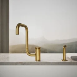 Single-handle kitchen sink faucet with two-function extended-reach spout and side sprayer^Kohler New