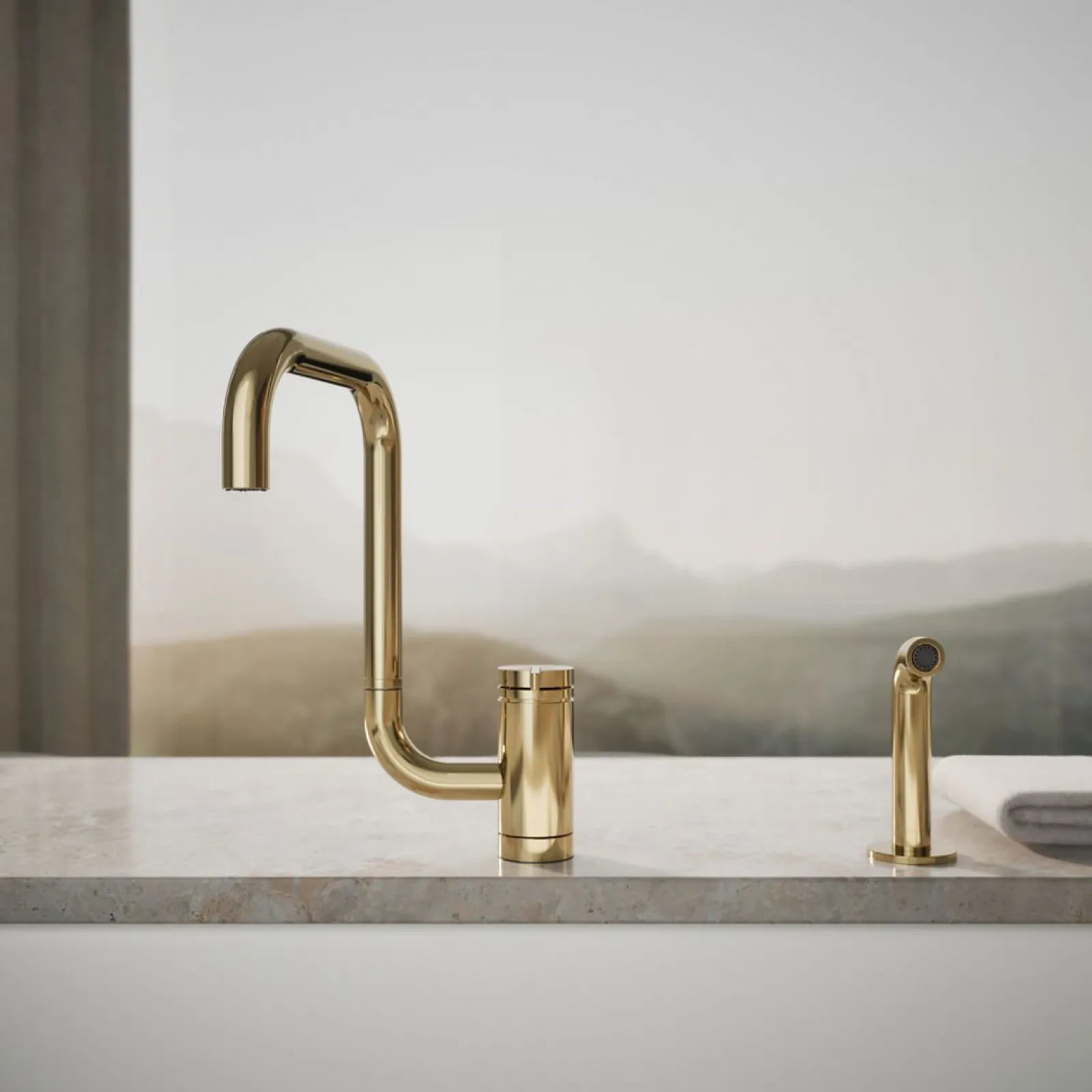 Single-handle kitchen sink faucet with two-function extended-reach spout and side sprayer^Kohler New