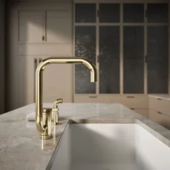 Single-handle kitchen sink faucet with two-function extended-reach spout and side sprayer^Kohler New