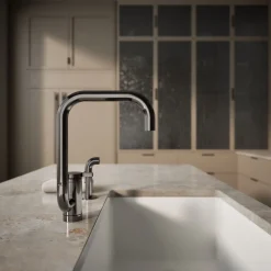 Single-handle kitchen sink faucet with two-function extended-reach spout and side sprayer^Kohler New