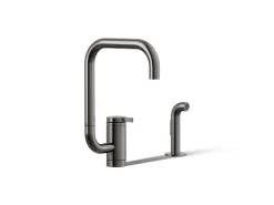 Single-handle kitchen sink faucet with two-function extended-reach spout and side sprayer^Kohler New