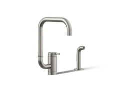Single-handle kitchen sink faucet with two-function extended-reach spout and side sprayer^Kohler New