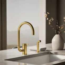 Single-handle kitchen sink faucet with two-function extended-reach spout and side sprayer^Kohler Discount