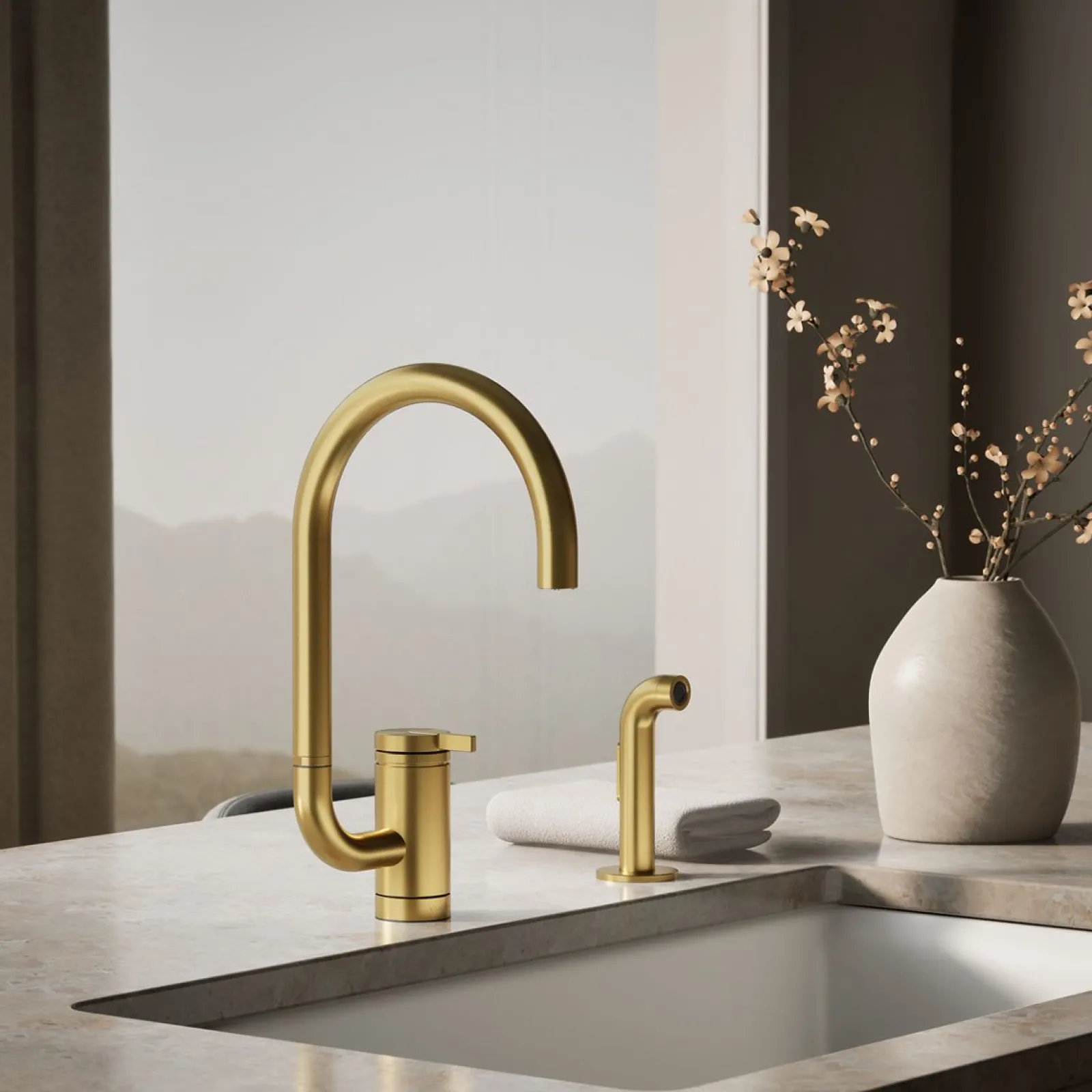 Single-handle kitchen sink faucet with two-function extended-reach spout and side sprayer^Kohler Discount