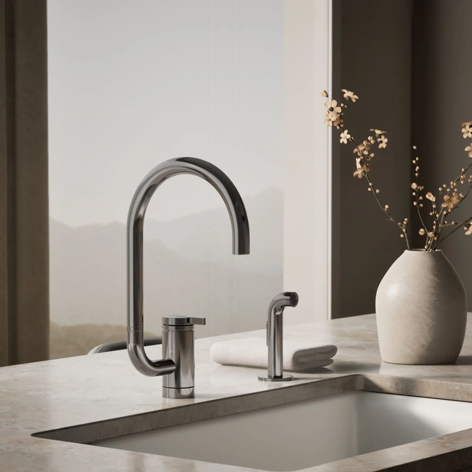 Single-handle kitchen sink faucet with two-function extended-reach spout and side sprayer^Kohler Discount