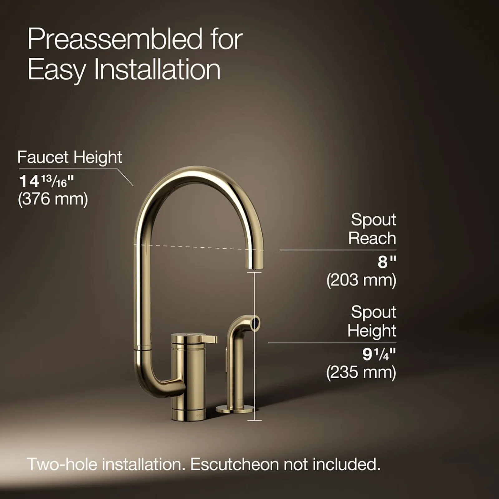 Single-handle kitchen sink faucet with two-function extended-reach spout and side sprayer^Kohler Discount