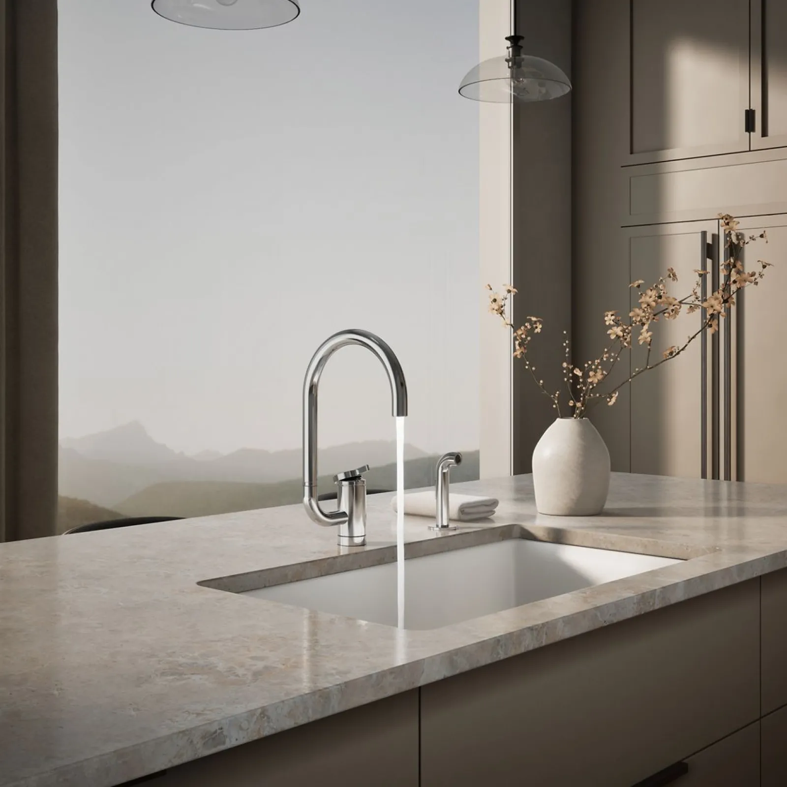 Single-handle kitchen sink faucet with two-function extended-reach spout and side sprayer^Kohler Discount