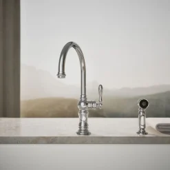 Single-handle kitchen sink faucet with two-function sprayhead^Kohler Outlet