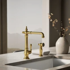 Single-handle kitchen sink faucet with side sprayer^Kohler Hot