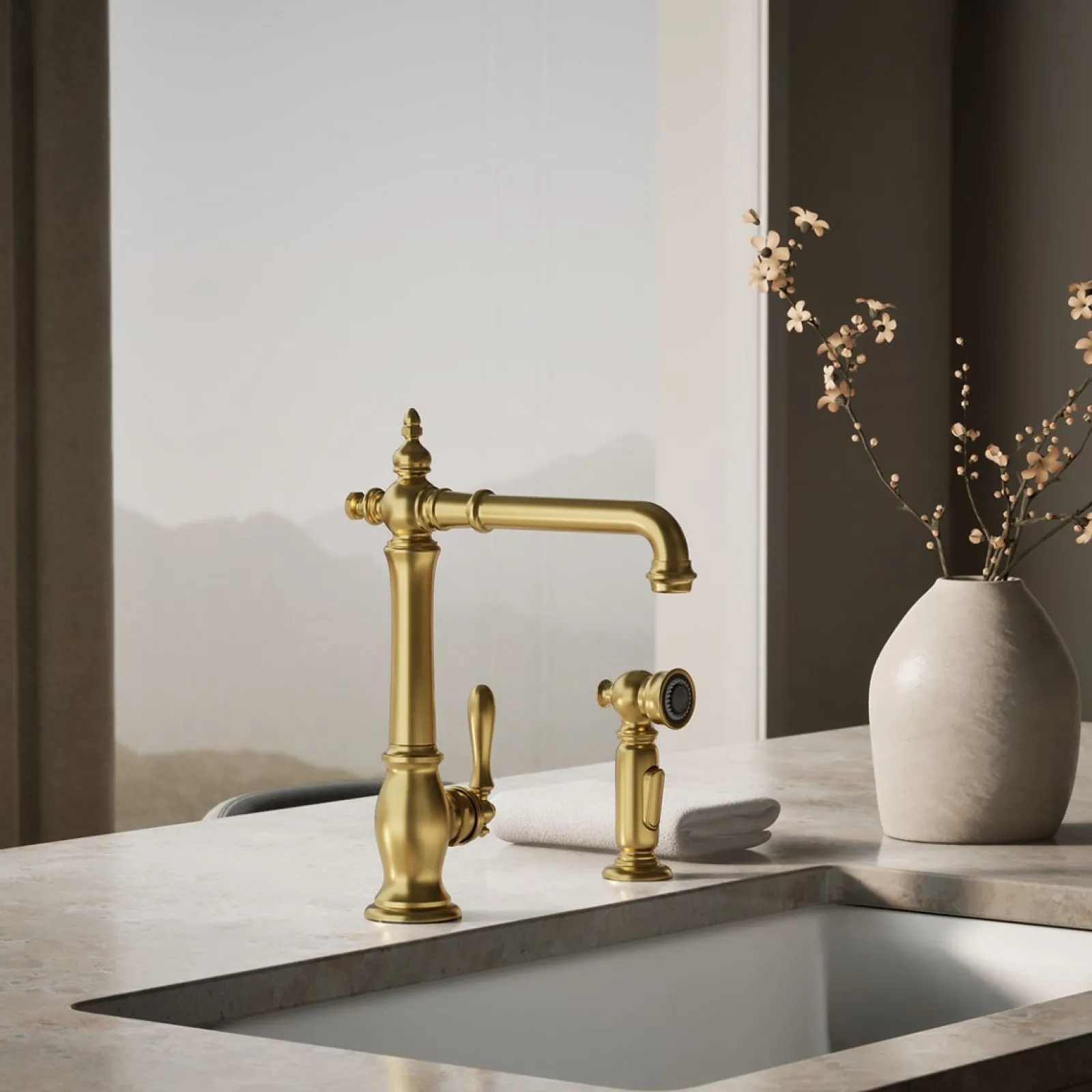 Single-handle kitchen sink faucet with side sprayer^Kohler Hot
