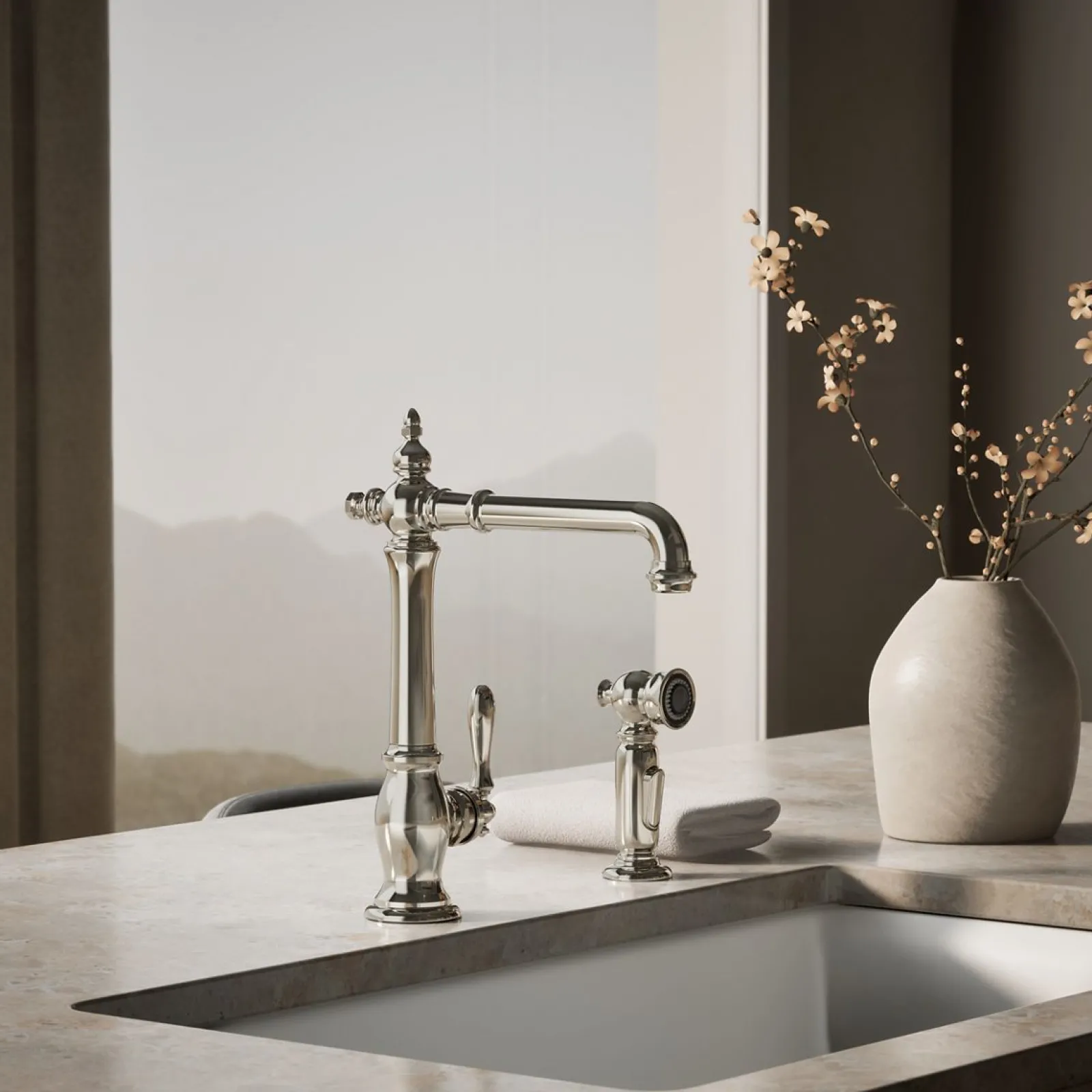 Single-handle kitchen sink faucet with side sprayer^Kohler Hot
