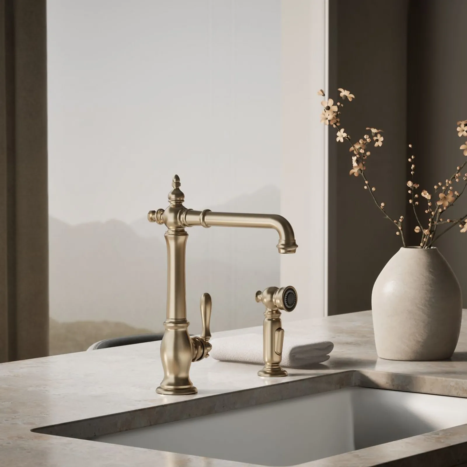 Single-handle kitchen sink faucet with side sprayer^Kohler Hot
