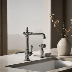 Single-handle kitchen sink faucet with side sprayer^Kohler Hot
