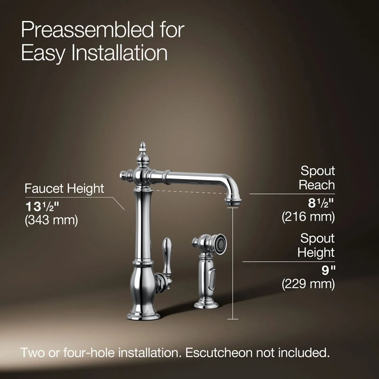 Single-handle kitchen sink faucet with side sprayer^Kohler Hot