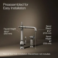 Single-handle kitchen sink faucet with side sprayer^Kohler Hot