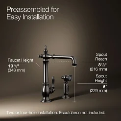 Single-handle kitchen sink faucet with side sprayer^Kohler Hot