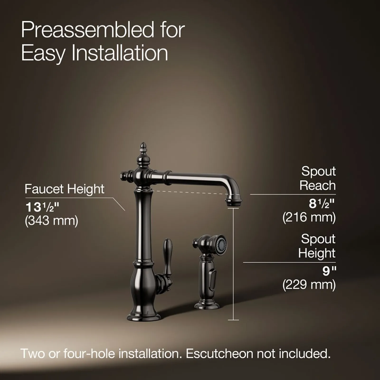 Single-handle kitchen sink faucet with side sprayer^Kohler Hot