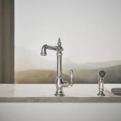 Single-handle kitchen sink faucet with side sprayer^Kohler Hot