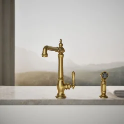 Single-handle kitchen sink faucet with side sprayer^Kohler Hot