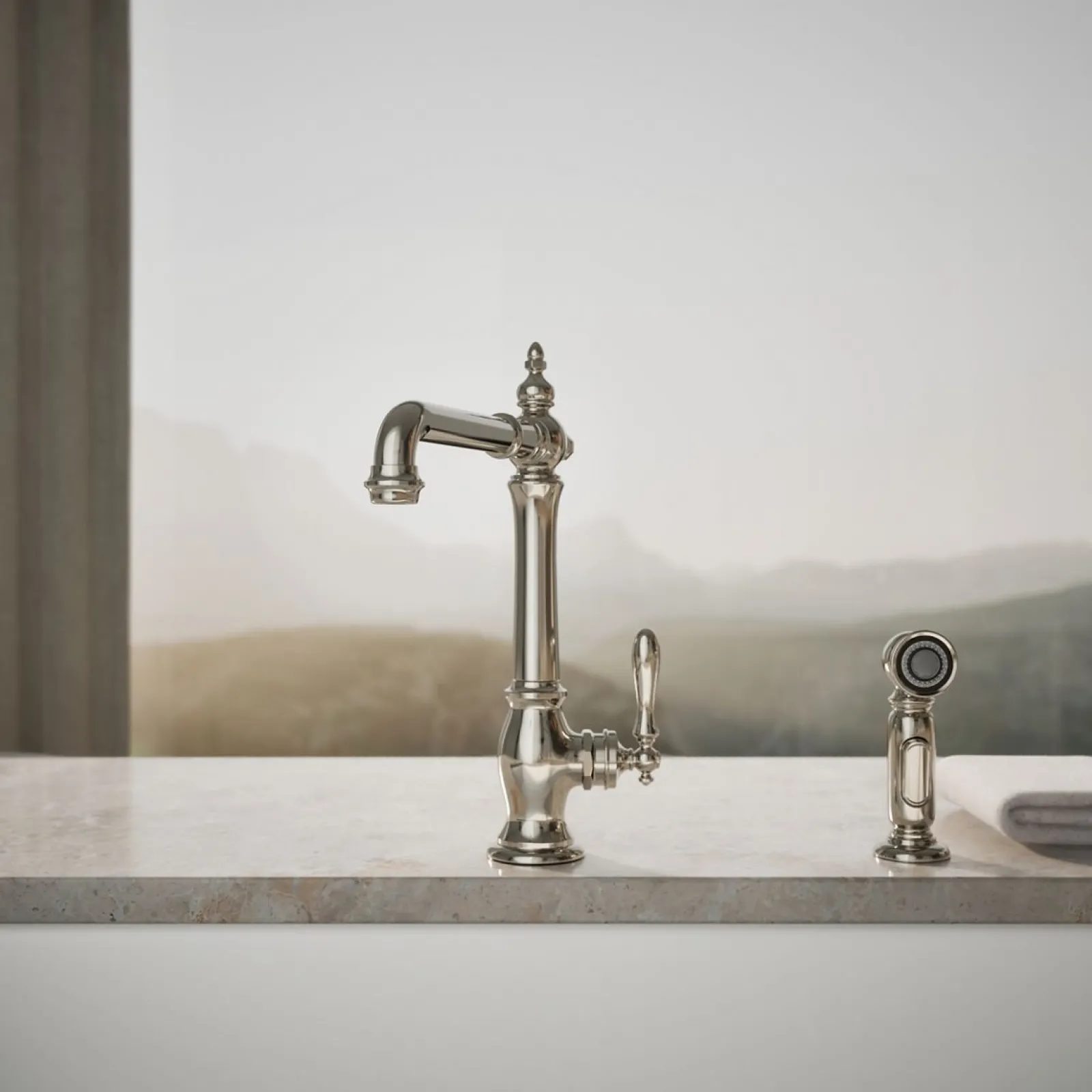 Single-handle kitchen sink faucet with side sprayer^Kohler Hot