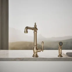 Single-handle kitchen sink faucet with side sprayer^Kohler Hot