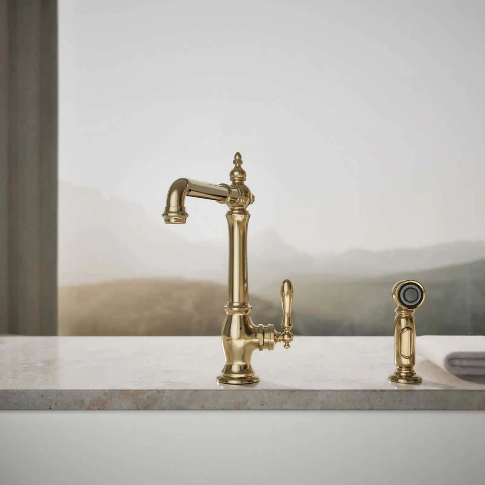 Single-handle kitchen sink faucet with side sprayer^Kohler Hot