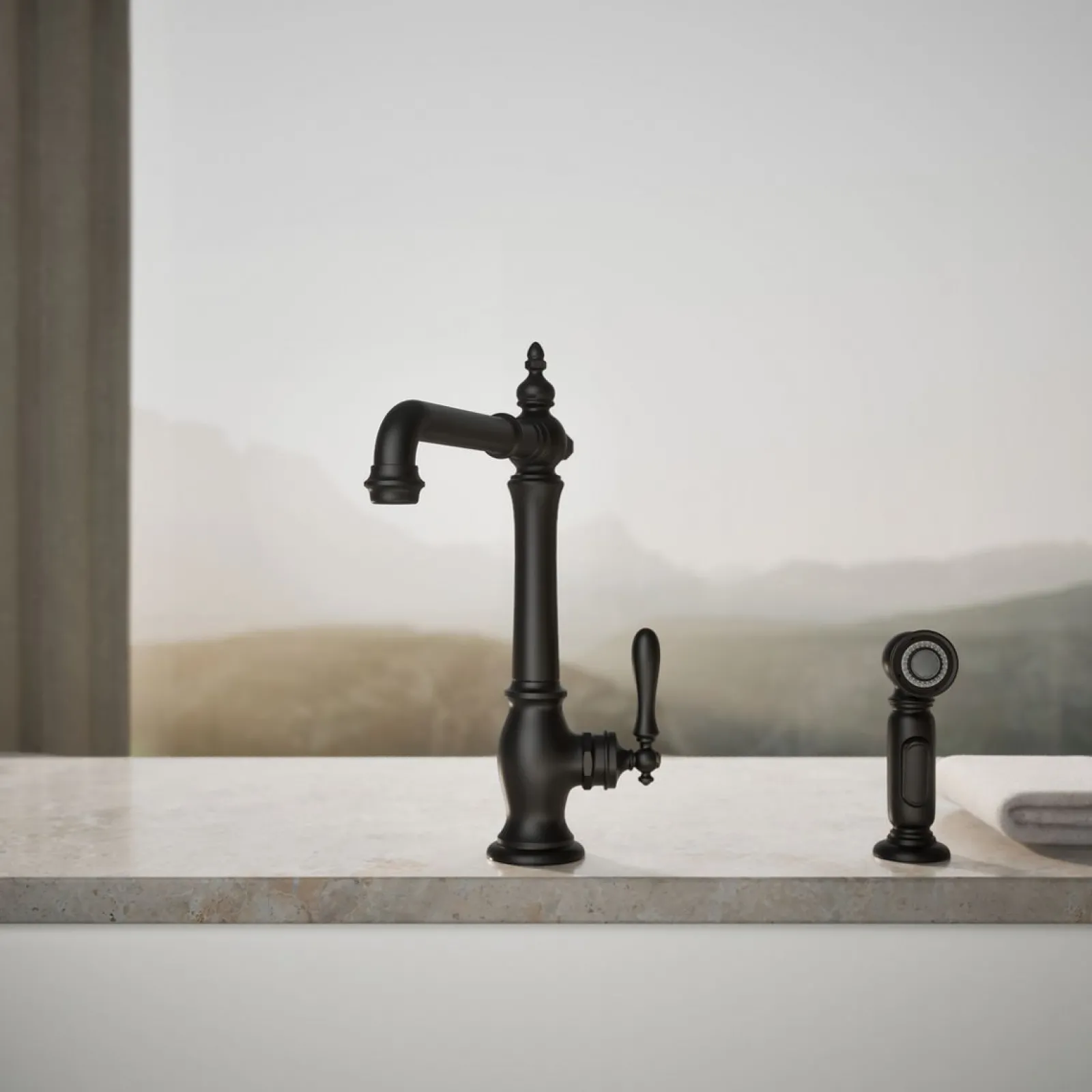 Single-handle kitchen sink faucet with side sprayer^Kohler Hot