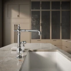 Single-handle kitchen sink faucet with side sprayer^Kohler Hot