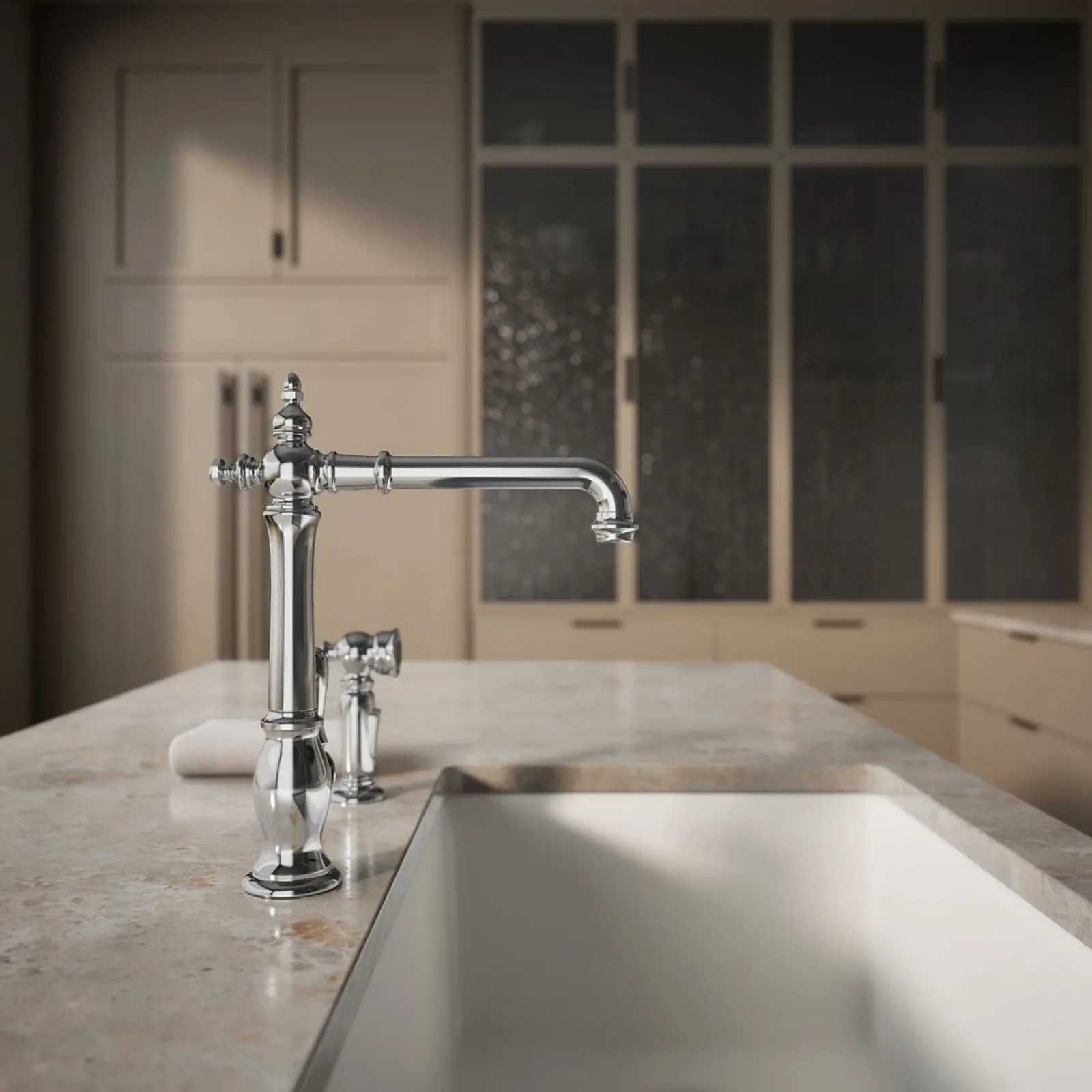 Single-handle kitchen sink faucet with side sprayer^Kohler Hot