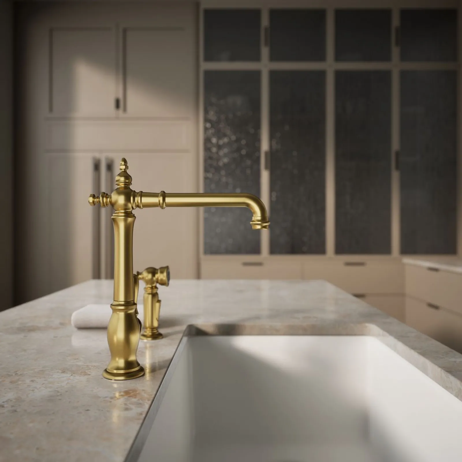 Single-handle kitchen sink faucet with side sprayer^Kohler Hot