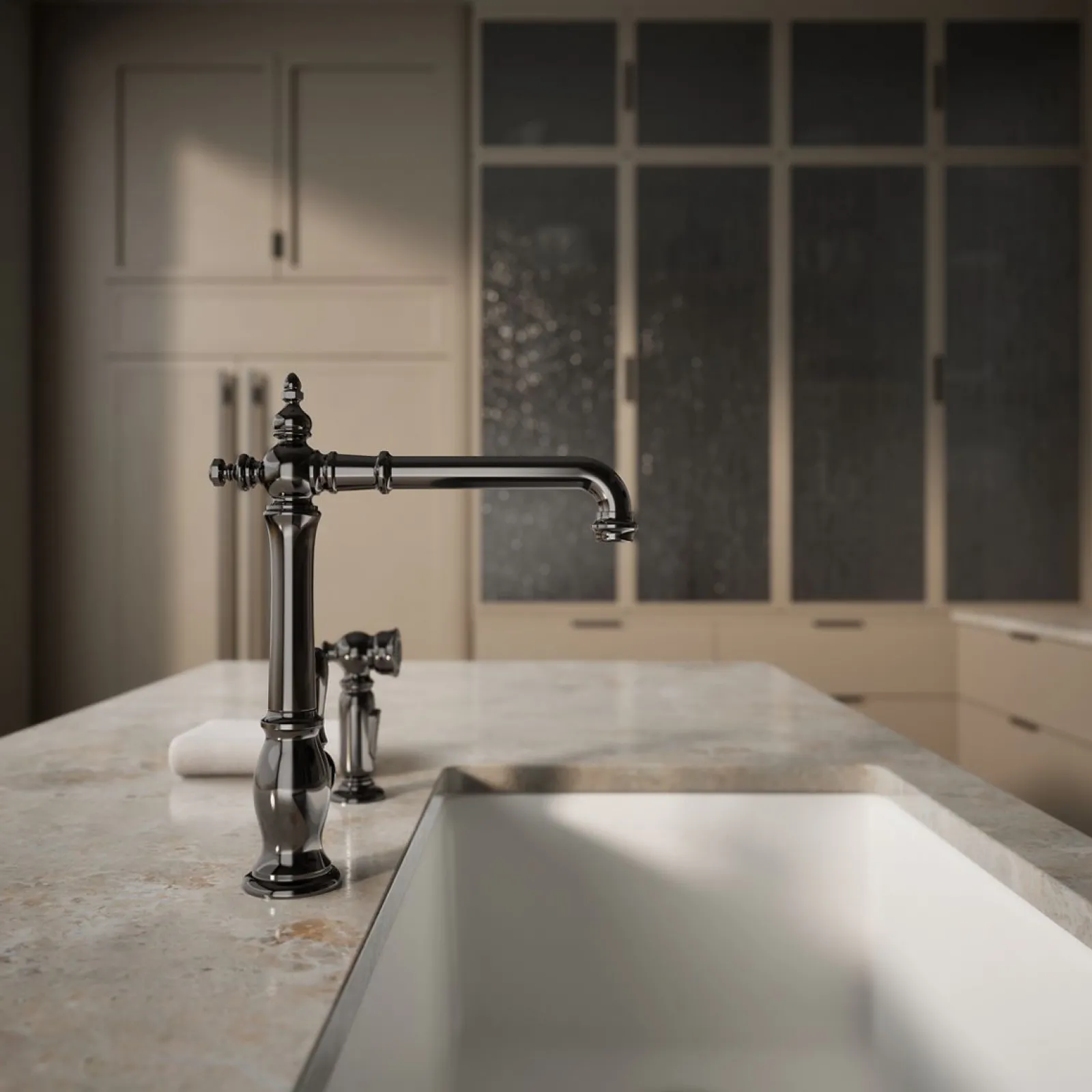 Single-handle kitchen sink faucet with side sprayer^Kohler Hot