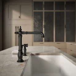 Single-handle kitchen sink faucet with side sprayer^Kohler Hot