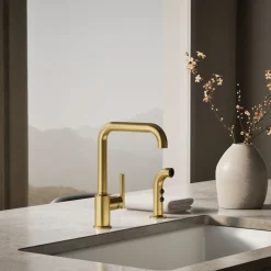 Single-handle kitchen sink faucet with side sprayer^Kohler Discount