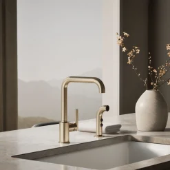 Single-handle kitchen sink faucet with side sprayer^Kohler Discount