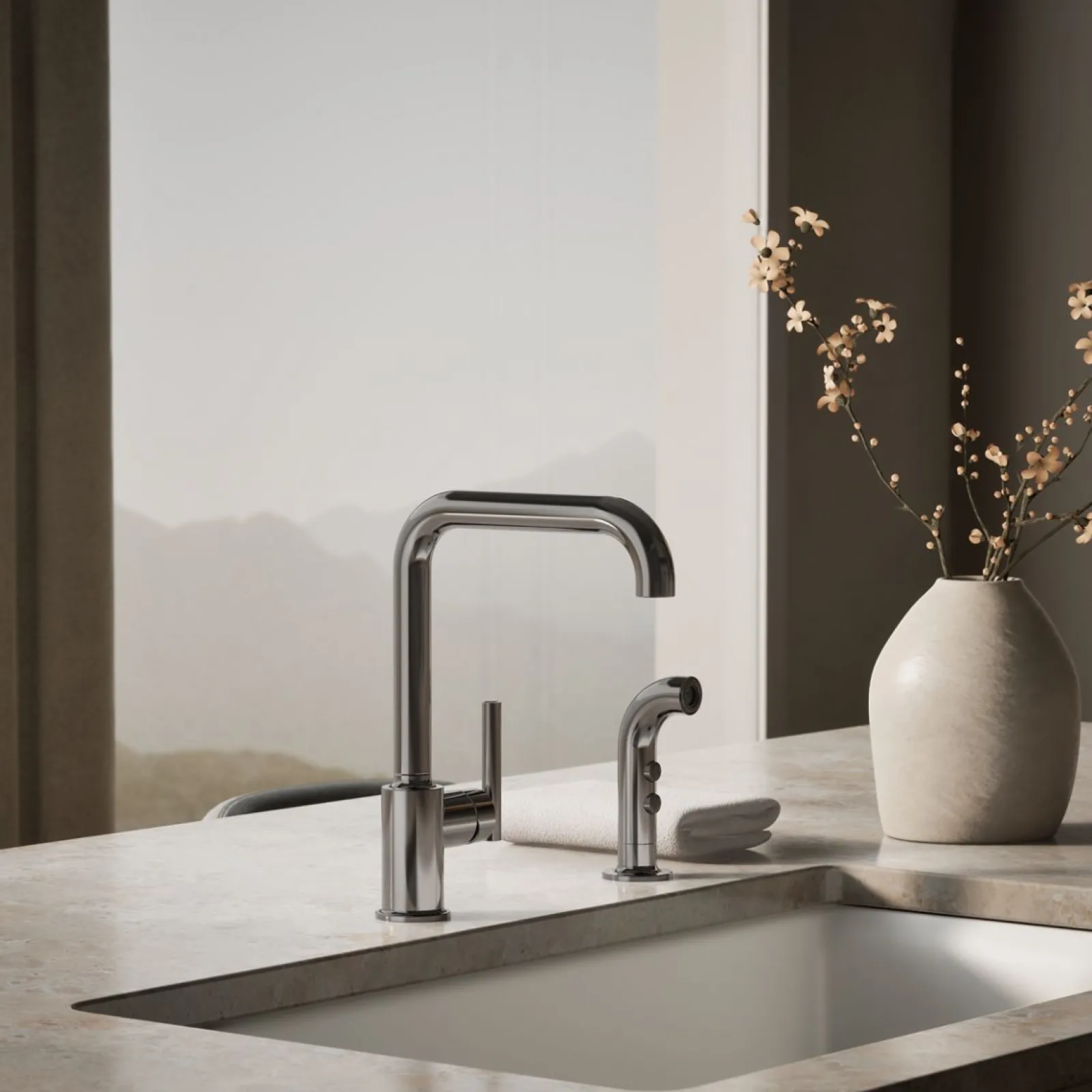 Single-handle kitchen sink faucet with side sprayer^Kohler Discount