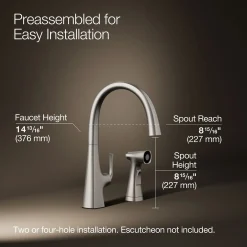 Single-handle kitchen sink faucet with two-function side sprayer^Kohler Hot