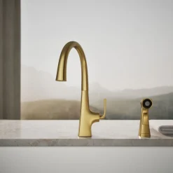 Single-handle kitchen sink faucet with two-function side sprayer^Kohler Hot