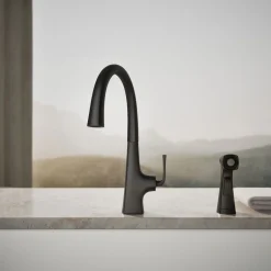 Single-handle kitchen sink faucet with two-function side sprayer^Kohler Hot